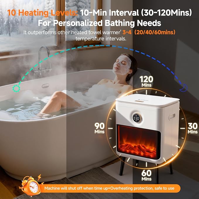 AAOBOSI Towel Warmer, 22L Large Luxury Towel Warmers for Bathroom with 3D Flame Screen, Auto Shut Off Even Heated Hot Towel Warmer Bucket for Towels, Bathrobes, Blankets, PJ's