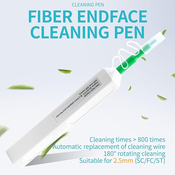 Fiber Optic Cleaning Kit with Fiber Cleaning Cassette for FC SC ST LC MU Connectors 1.25mm/2.5mm Fiber Cleaner Pen