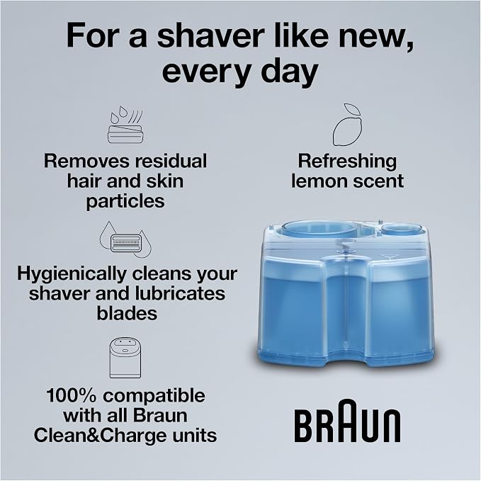 Braun Clean & Renew Refill Cartridges CCR, Replacement Shaver Cleaner Liquid Solution for Clean&Charge System, Pack of 4