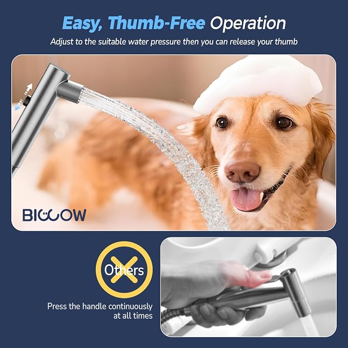 BIGCOW Stainless Steel Handheld Bidet Sprayer for Toilet, Stepless Water Pressure Control, Gentle Toilet Jet Spray with Leak-Proof Bidet Hose, Ideal for Feminine Hygiene, Cloth Diaper, Pet Cleaning