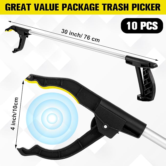 Sabary 10 Pcs Grabber Reacher Trash Pickers Bulk Tool 30'' Spring Earth Day Long Upper School Litter Cleanup Heavy Duty Handy Mobility Aids Pick up Lightweight Nonslip Claw Elderly Arm Extension