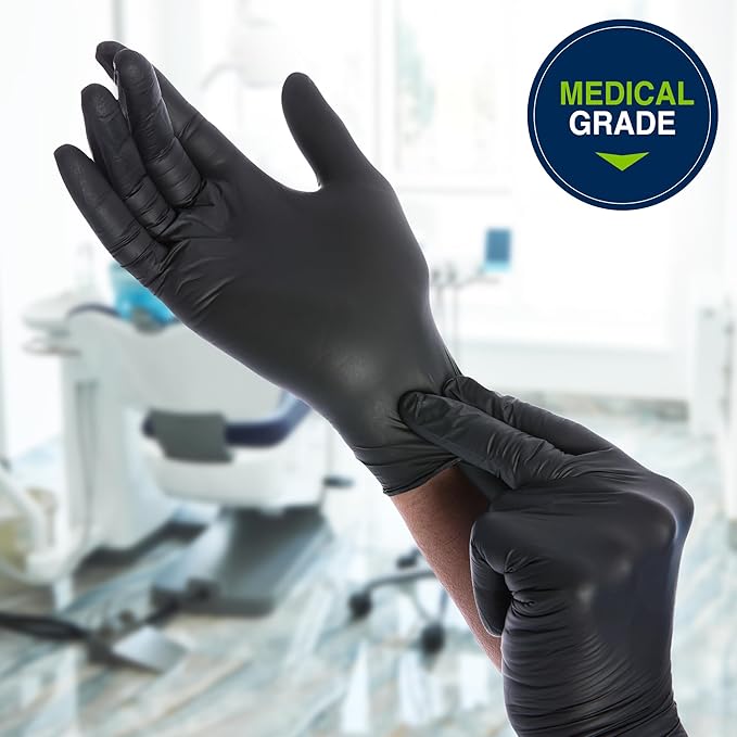 HALYARD Black Disposable Nitrile Exam Gloves Powder Free Medical, Dental, Cleaning, Tattoo