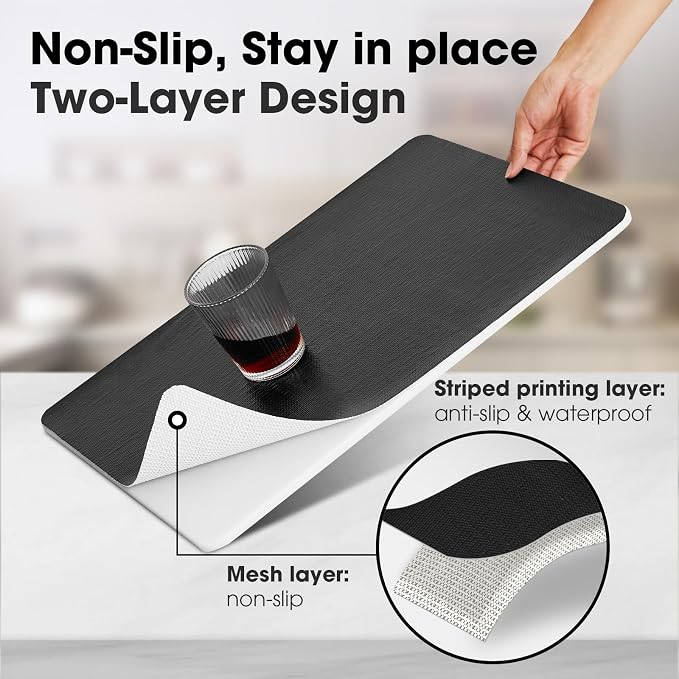 Drawer and Shelf Liner, Non-Slip Kitchen Cabinet Liners Non-Adhesive Thick Strong Grip Waterproof Washable Mats Protect Dresser Shelves Cupboard Bathroom Cabinets, Black, 24 in X 20 FT
