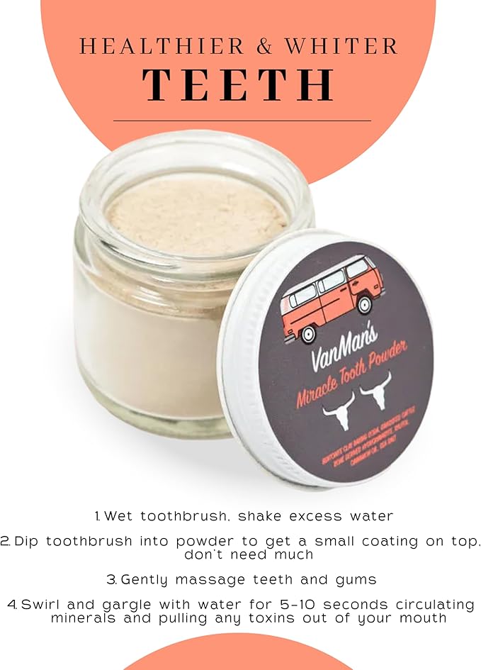 Miracle Tooth Cleaning Powder Toothpaste - Fluoride-Free Tooth Powder with Bentonite Clay, Baking Soda, Grassfed Cattle Bone, Cinnamon Oil, Sea Salt - Powdered Toothpaste - 2.2 Ounce