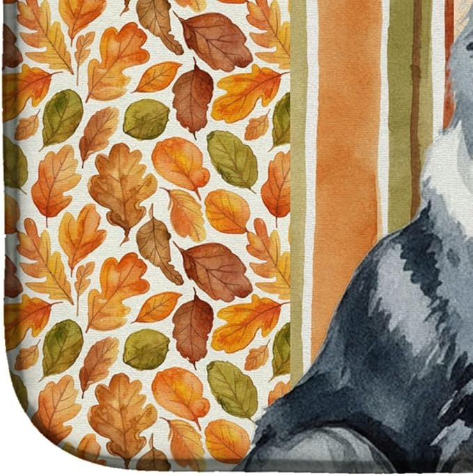 Caroline's Treasures Blue Merle Collie Heirloom Fall Dish Drying Mat Absorbent Dish Drying Mat Pad for Kitchen Counter Dish Drainer Mat for Countertop, 14 x 21", Multicolor