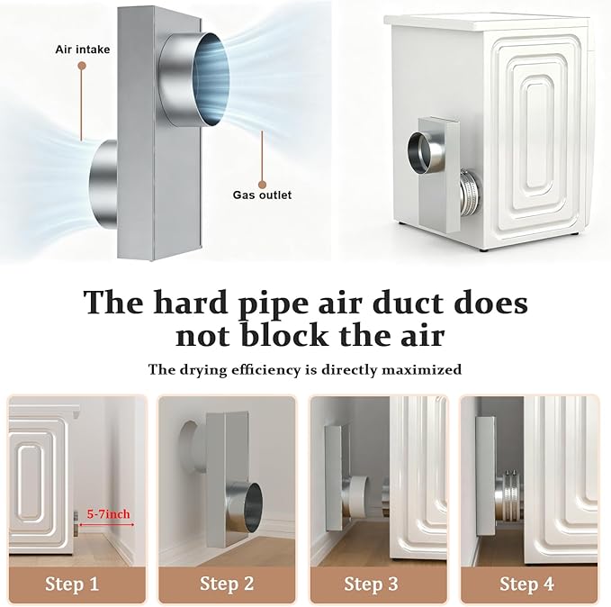 Periscope Dryer Vent, 0-5" Adjustable Dryer Vent Stainless Steel Telescoping Tight Space Low Profile Dryer Vent Connector Kit Flat Duct Exhaust Hose Close to the Wall Space-saving Replacement Vents