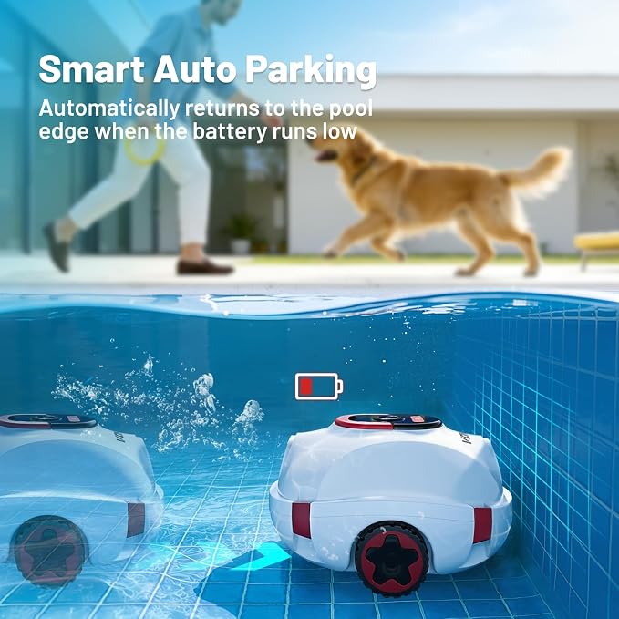 VONKO P10 Pool Vacuum for Above Ground Pool, Cordless Robotic Pool Cleaner and Above Ground Pool Vacuum, Automatic Pool Vacuum with 100-Min Runtime, Self-Parking,Cold White
