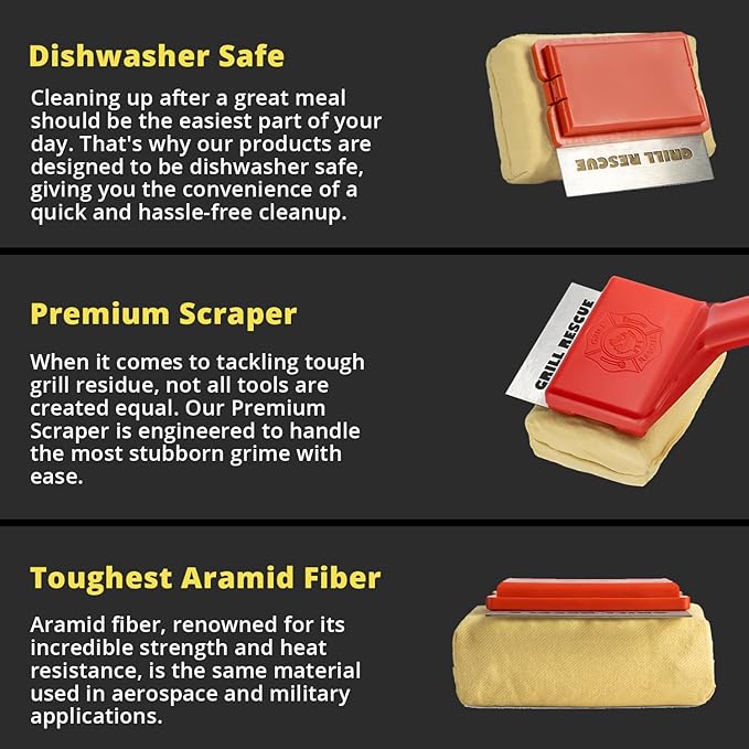 Grill Rescue Bristle-Free Steam Cleaning Grill Brush - Safe for All Grill Types, Heat-Resistant Kevlar Head, Perfect for Stainless Steel, Porcelain, Cast Iron Grates (Scraper Brush)