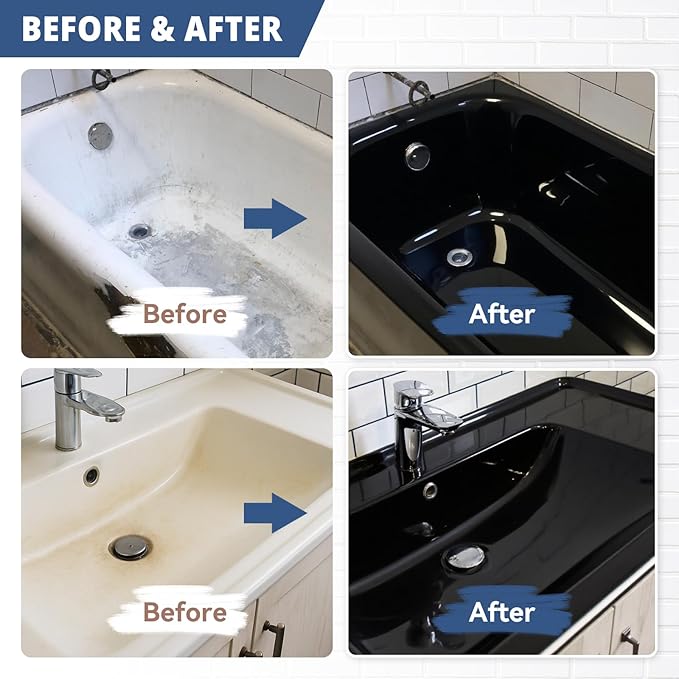DWIL Tub Paint, Tub and Tile Refinishing Kit with Tools, White Bathtub Paint Water Based &Low Odor, Easy to Use for Sink Bathroom Shower, Semi-Gloss Black, 25-30sq.ft