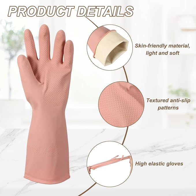 uxcell Rubber Cleaning Gloves, Reusable Household Dishwashing Long Rubber Gloves
