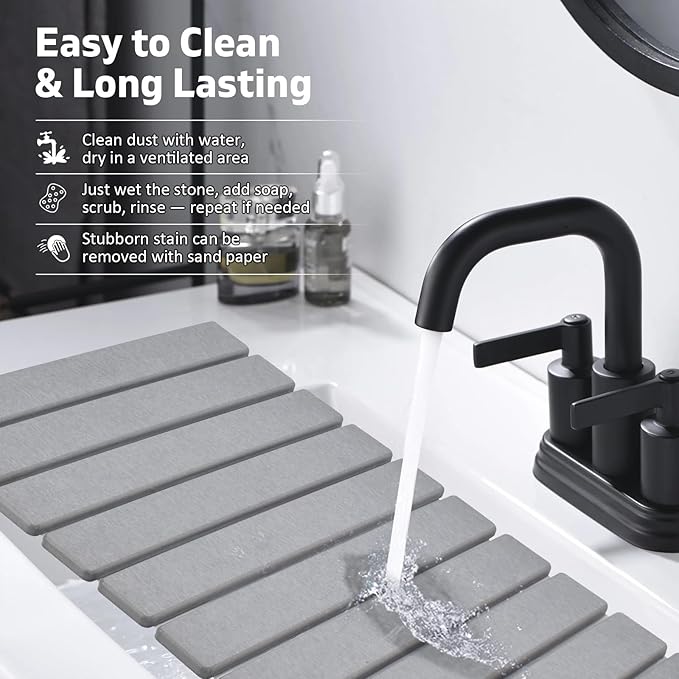Stone Dish Drying Mats for Kitchen Counter, 24"(L)×16"(W), Drying Collapsible Dish Drying Mat, Eco-Friendly Absorbent Diatomaceous Earth Mats for Dishes Bottles Cups, Match Any Countertop