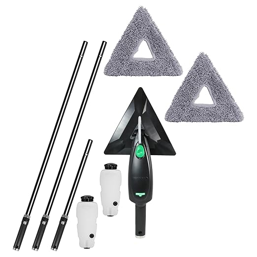 Unger Commercial Stingray® Refillable Microfiber Cleaning Kit, 10-Foot Reach – Indoor Glass and Surface Cleaning System with Enclosed Spray Nozzle and Microfiber Pads SRKB4