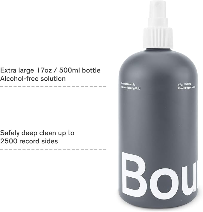 Boundless Audio Record Cleaning Solution - 17oz Extra Large Vinyl Record Cleaner Fluid Spray Bottle & Refill Nozzle