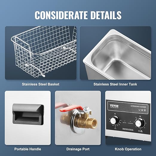 VEVOR 6L Sonic Cleaner with Heater Timer & Basket, Professional Digital Sonic Cavitation Machine, 180W Cleaning Machine for Watch Instruments, Glasses, Coin, Metal Parts, Tool