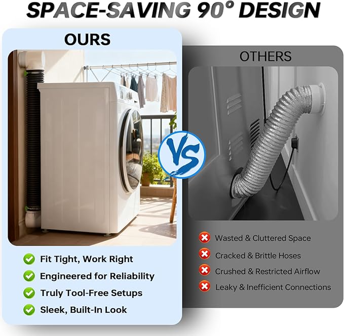 MOPHA 8FT Dryer Vent Hose for Tight Space, 90 Degree Dryer Vent Elbow with Rubber Seal Connectors, Indoor Dryer Hose Vent Kit with 6-Layer Duct, Heat Resistant Dryer Exhaust Flexible Pipe with Adapter