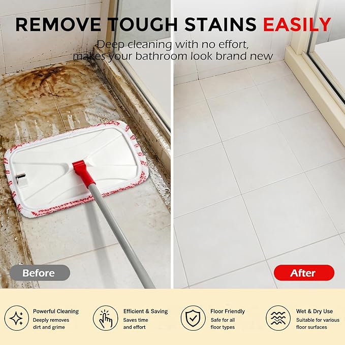 OZD Flat Mops for Floor Cleaning , with 5 Reusable 16x9in Dual-Fiber Mop Heads, Remove Stubborn Stains, Wet and Dry Use, Suitable for Hardwood, Tile, Laminate Flooring etc, Red