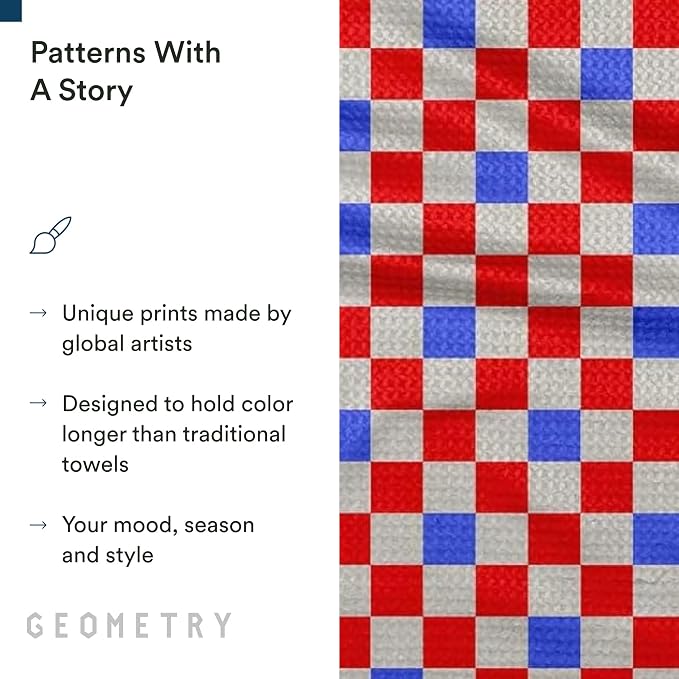 GEOMETRY Kitchen Towels - Quick Dry, Absorbent Microfiber Dish Towels for 4th of July, Memorial Day, Veterans Day, and Holiday Decor - Red, White, and Blue- Patriot Picnic