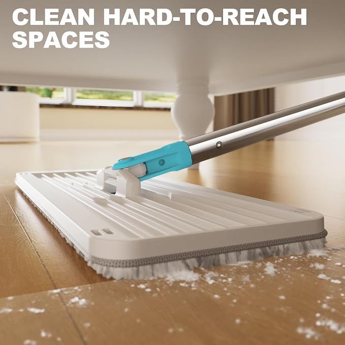 Mop and Bucket Set, Mops for Floor Cleaning Turquoise-Cyan, 60" Long Handle Wall Mop, Squeeze Flat Mop and Bucket System, Dry & Wet Dust Mop for Household Cleaning with 2 Microfiber Mops