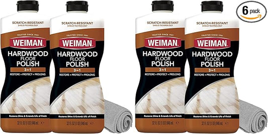 Weiman Wood Floor Polish and Restorer 32 Oz 3PC Bundle - High-Traffic Hardwood Floor, Natural Shine, Removes Scratches, Leaves Protective Layer (Pack of 2)