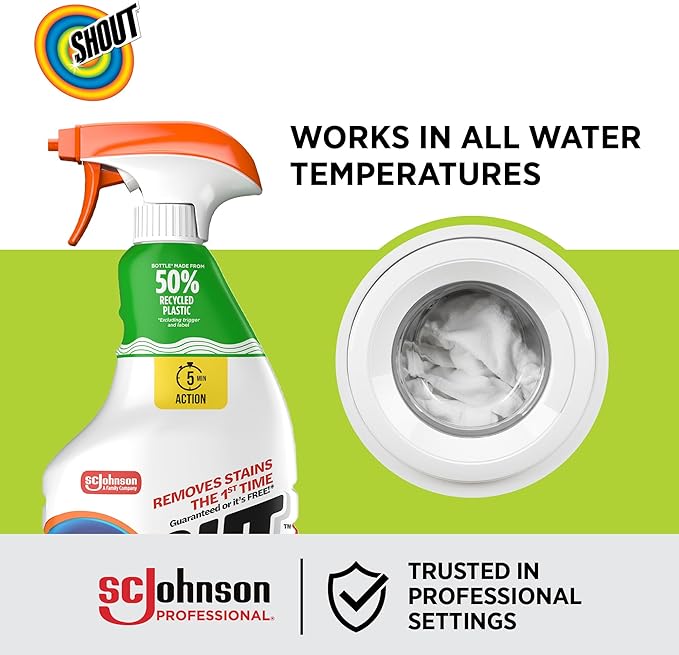 SC Johnson Professional Shout Active Enzyme Laundry Stain Remover Spray 22 fl oz, Pack of 8