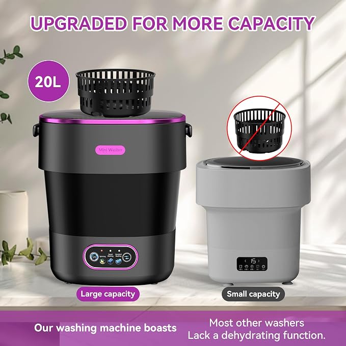 Portable Washing Machine, Folding 20L Mini Washer and Spin-Dryer, 3 Cleaning Modes Small Compact Laundry Machine of Underwear, Baby Clothes, for Apartments, Dormitories, RV, Travel, Black