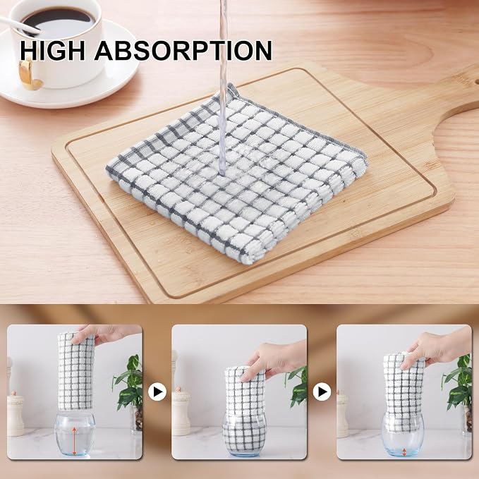 Kitinjoy Cotton 12 Pack Terry Kitchen Towels, 16 x 25 Inches Super Soft and Absorbent Dish Towels, Quick Drying Hand Towels for Kitchen Drying, Grey