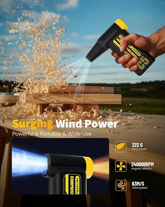 NEVERLAND Compressed Air Duster - 240000RPM Electric Duster, 8-Gear Rechargeable Air Blower, Replace Canned Air, Cordless Mini Turbo Fan Jet Blower for Computer, Keyboard, Home, Car Cleaning & Outdoor