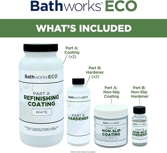 Bathworks ECO Essentials Roll-On Refinishing Kit - 26 fl oz (1.6 Pint), Low Odor, Low VOC, DIY Epoxy Coating with Non-Slip Application - High Gloss White Finish for Bathtubs, Tile, Sinks, Showers & Countertops