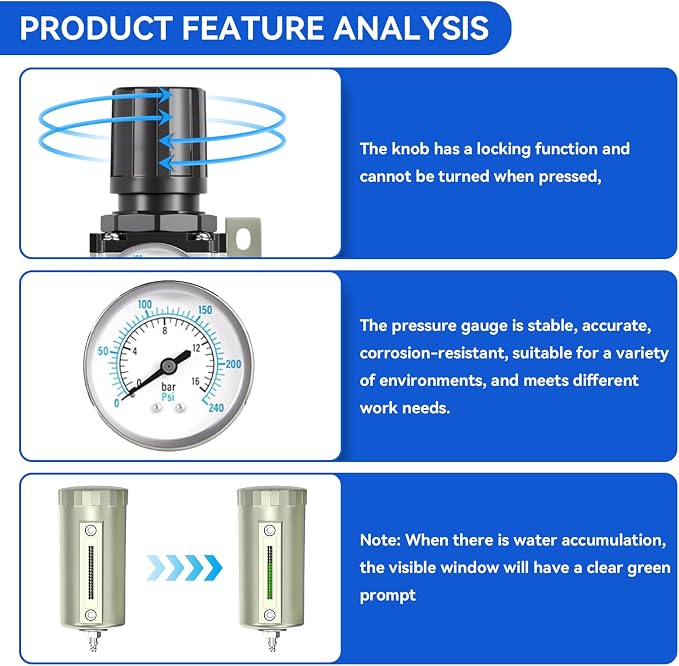 1/2" Air-Dryer-for-Compressor 4 Stage 2Filter&2Dryer System Manual Drain | NPT Industrial Grade Air-Compressor-Water-Separator-System for Plasma Cutter and Paint Spray