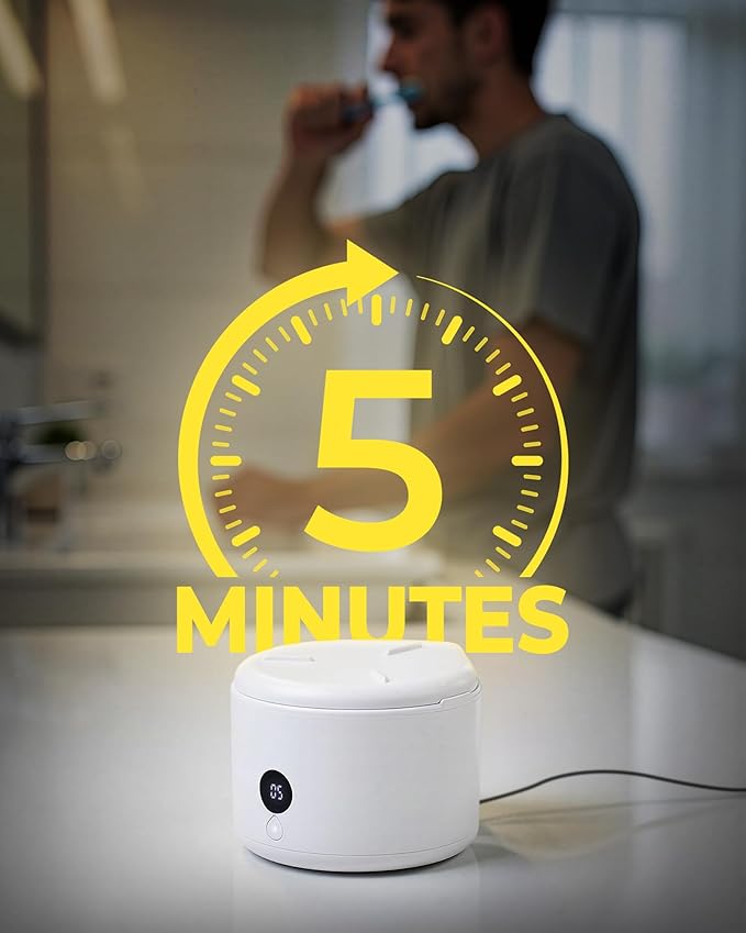 45khz Ultrasonic Retainer Cleaner Machine, Dental Cleaning Pod with 4 Modes & Digital Timer, Mouthguard Cleaner for Dentures, Aligners, Mouth Guards, Night Guards, Jewelry