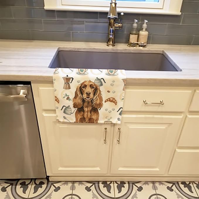 Caroline's Treasures Liver English Cocker Spaniel Coffee Bar Kitchen Towel Velour Plush Front and Cotton Loop Back Machine Washable