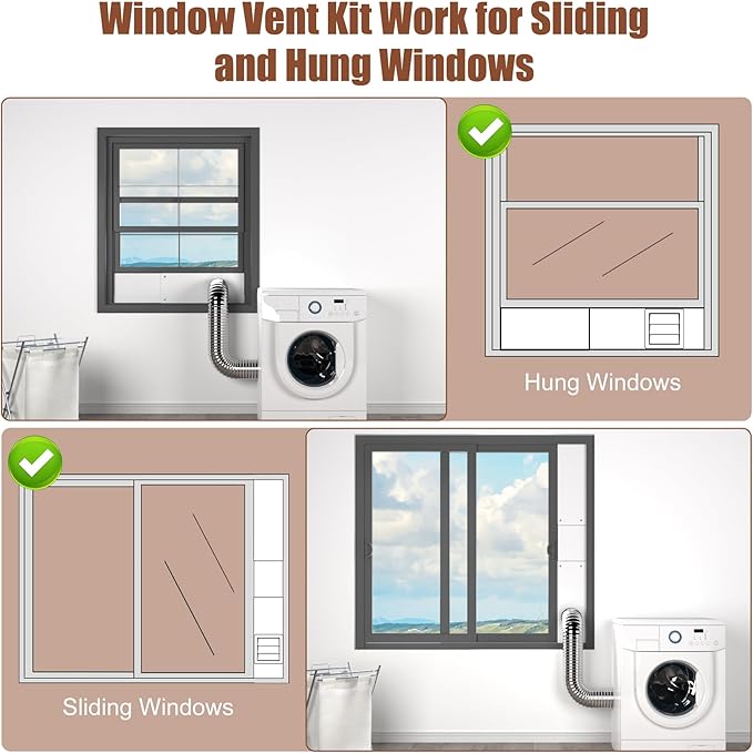 BJADE'S Dryer Vent Window Kit for 4" Dryer Vent Hose with Outdoor Dryer Vent Cover,Window Seal Plates Kit for Sliding and Hung Windows.Adjustable Length Panels Up to 63 Inches.