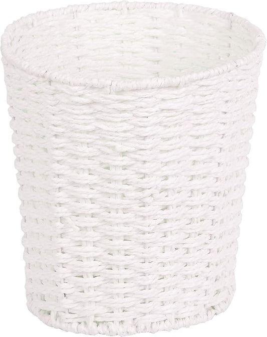 Zuvo Round Wicker Waste Basket Paper Bin - Wicker Trash Basket - Woven Trash Can Rubbish Basket for Bedroom, Bathroom, Offices or Home (White)