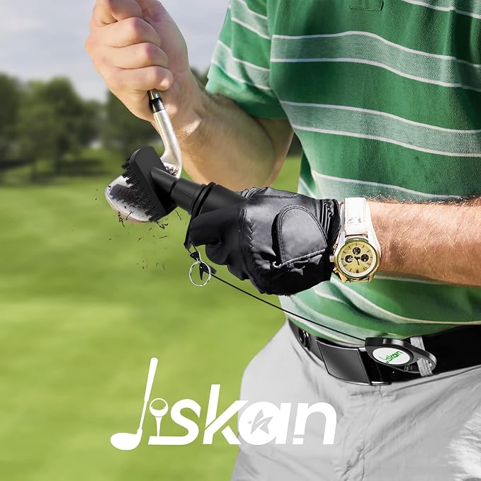 Jiskan Pro Golf Cleaning Kit with Golf Club Cleaner Brush, Grip Cleaner, Club Polish, Towel, Club Groove Sharpener Tool and Portable Case, Essentials Golf Accessories for Men Golf Gifts for Golfers