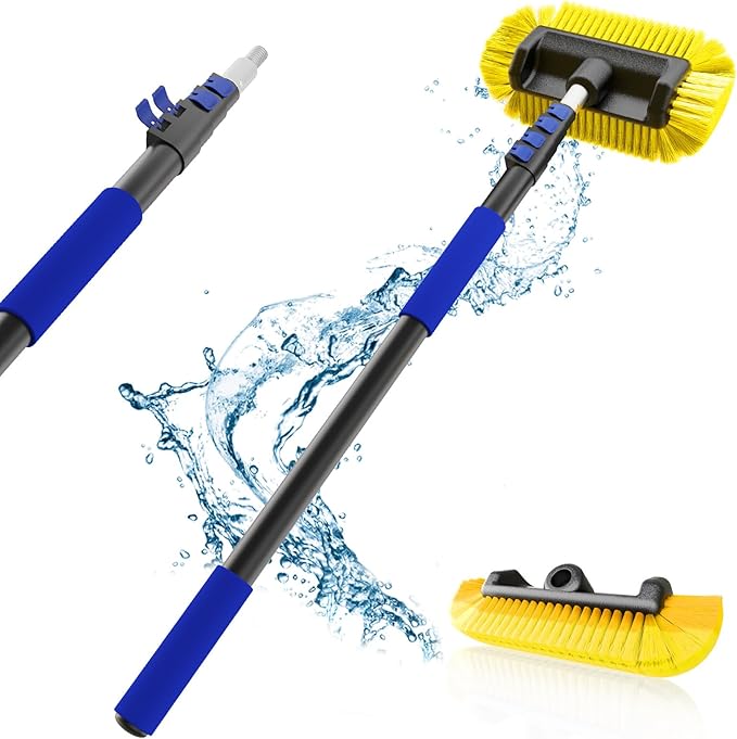 26Ft Reach Car Wash Brush with Long Handle, Car Cleaning Brush 12-Inch Soft Bristles, 5-20Foot Aluminium Telescoping Pole for Scratch-Free Cleaning RV, Car, Boats, Truck, Floors, Solar Panels