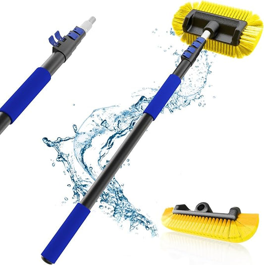 26Ft Reach Car Wash Brush with Long Handle, Car Cleaning Brush 12-Inch Soft Bristles, 5-20Foot Aluminium Telescoping Pole for Scratch-Free Cleaning RV, Car, Boats, Truck, Floors, Solar Panels