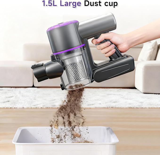 Cordless Vacuum Cleaner, Hardwood Floor Vacuum Cleaners for Home, Stick Wireless Vacuum with LED Light, 50 Min Runtime and Self-Standing, Lightweight Vacuum for Pet Hair, Carpets & Hard Floors