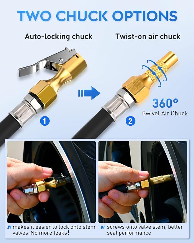 Nilight Digital Tire Inflator Deflator with Pressure Gauge 250 PSI Heavy Duty Air Chuck Compressor Attachments with Rubber Hose & Quick Connect Coupler 0.1 Display Resolution for Car Truck SUV RV