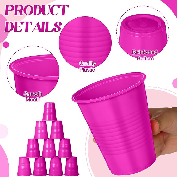 Funnymoom 100 Pcs 12 oz Hot Pink Disposable Plastic Cups 12 oz Hot Pink Party Drinking Beverage Cups Bulk for Bachelor Party Wedding Flamingo Birthday Supplies