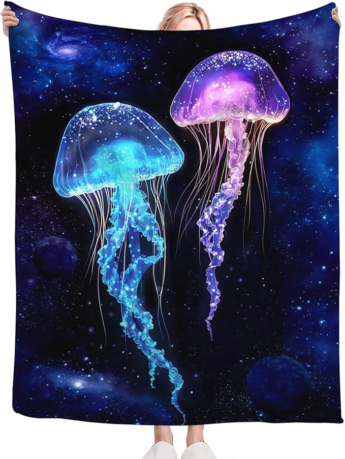 Tijuboni Jellyfish Throw Blanket Jellyfish Gifts for Girls Boys Women Men Kids Adults Soft Flannel Fleece Blanket for Couch Sofa Bed Home Decor 60"x80"