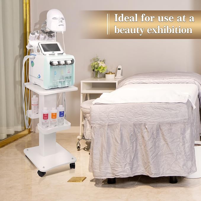 Upgrade Esthetician Beauty Trolley Cart with Wheels and 2 Trays, 4 Tier Beauty Rolling Cart, Spa Salon, Beauty Machine Trolley, Load 135lbs, 26.7 x 13.8 x 15 inch