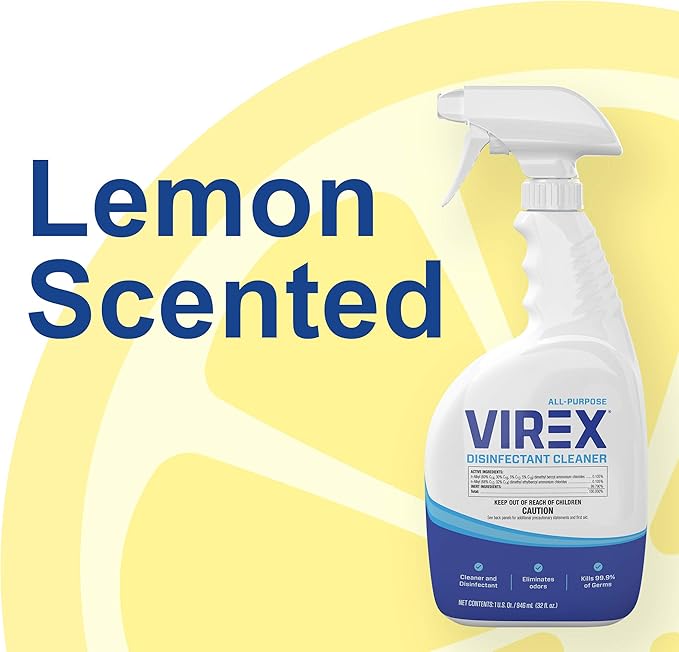 VIREX Diversey CBD540540 All Purpose Disinfectant Cleaner, Multi Surface Cleaning for Home and Commercial Use, Spray Bottle, Ready to Use Formula, Lemon Scent, 32 Ounce