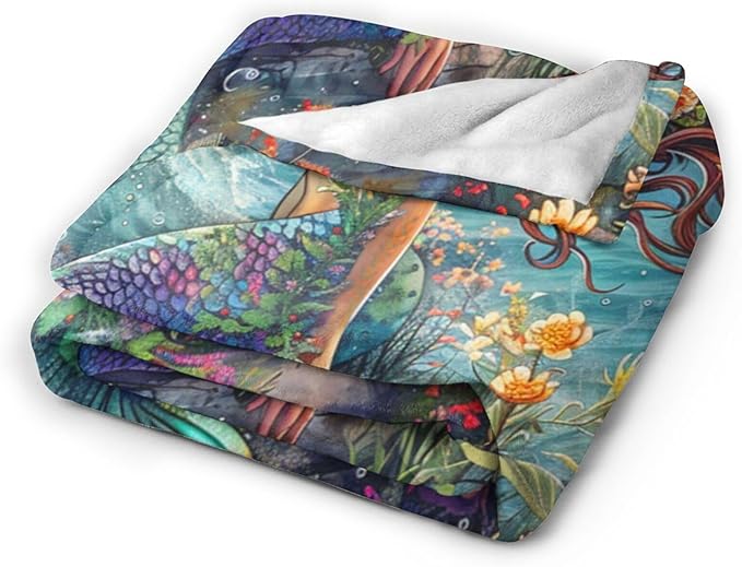 Tijuboni Mermaid Throw Blanket Mermaid Gifts for Girls Women Boys Men Kids Adults Soft Flannel Fleece Blanket for Couch Sofa Bed Home Decor 40"x50"