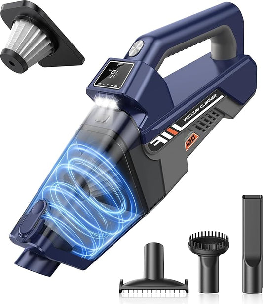 Handheld Vacuum Cordless, 16000PA High Power Car Vacuum Cleaner, Portable Hand Held Vacuum Cleaner with LED Light & Multi-Nozzles, Dust Buster Rechargeable for Home, Car, Office, Pet