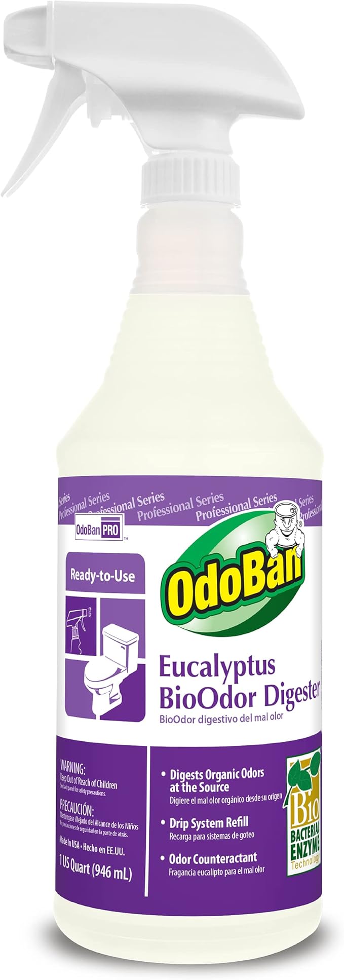 OdoBan Professional Cleaning Ready-to-Use BioOdor Digester Harsh Aroma Counteractant, Made in the USA, Eucalyptus Scent, 32 Ounce Spray