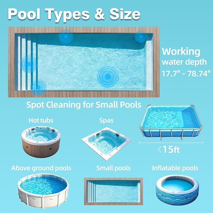 3 in 1 Cordless Spa Hot Tub Vacuum, Handheld Pool Vacuum for Small Above Ground Pool with 2 Brush Heads & 2 Filter Bags, 12 GPM Suction, 66.14" Pole, Rechargeable, 60min, One Click Activation