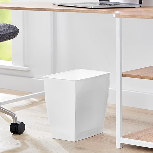iDesign Small Plastic Bathroom Trash Can, Slim Rectangle Garbage Bin for Bedroom, Office, Dorm, 2-Pack, White