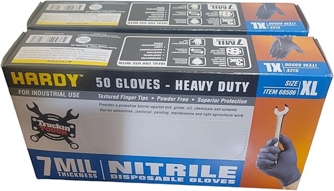 Hardy 7 mil Nitrile Powder Free Gloves 50 Pc (Extra Large) - 2 BOXES