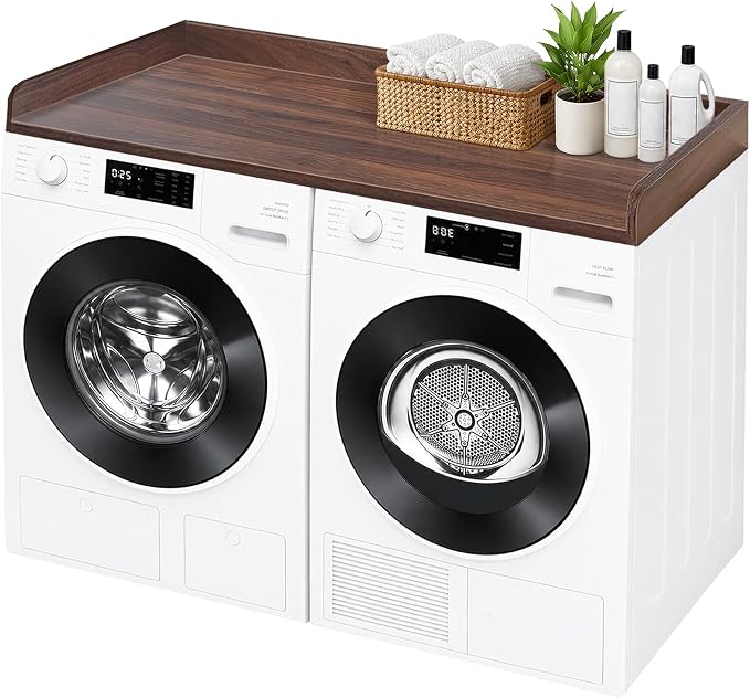 ROYXEN Washer Dryer Countertop, Laundry Countertop Solid Wood, Countertop for All Front-Loaded Washing Machine and Dryer, Extra Room for Laundry Room, Walnut Color