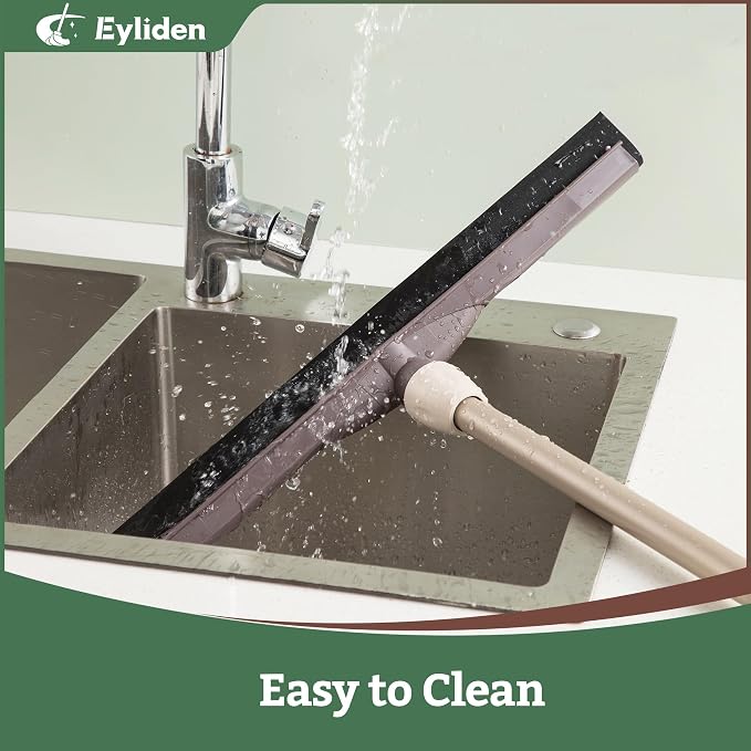 Eyliden Floor Squeegee for Water Removal, 17-inch EVA Dual-Layer Blade | Won’t Scratch Floors, Quick Water/Soap Removal in One Pass, for Kitchen, Bathroom, Tile, Hardwood, Telescoping Long Handle